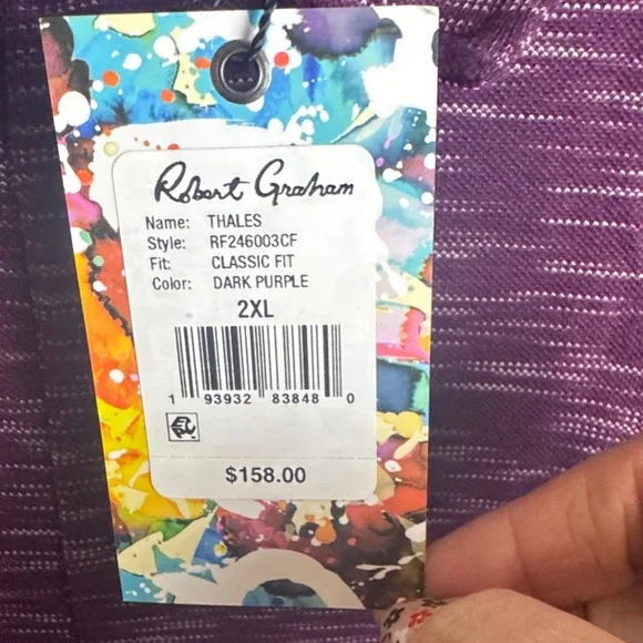 NWT Robert Graham Long Sleeve Polo Shirt Mens XXL Purple Heather $158 - Picture 5 of 13